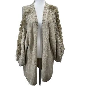 Anthropologie Braided Fringe Sleeve Oversized Beige Cardigan - OS Soft Slouchy